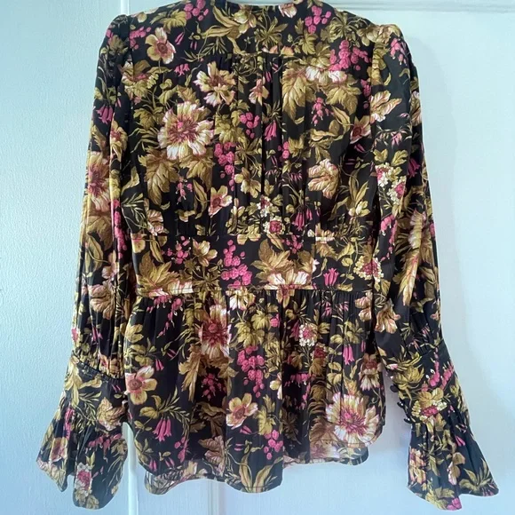 Anthropologie Long-Sleeve Floral V-Neck Blouse - size small - Picture 5 of 5